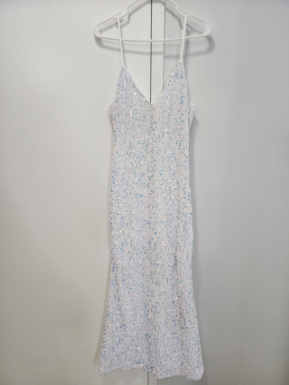 SHEIN Sequin Maxi Dress in White & Blue Size XL NWOT
